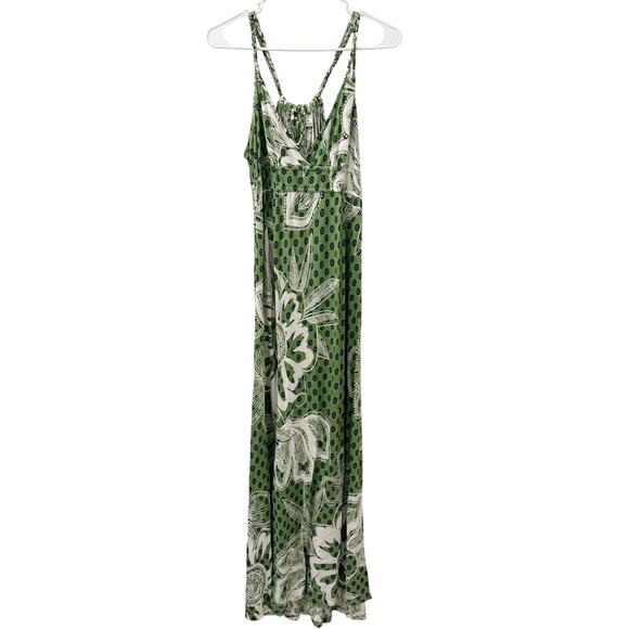 Old Navy Babydoll Spaghetti Strap V Neck Floral Maxi Dress Size M Green Beach - Picture 1 of 9